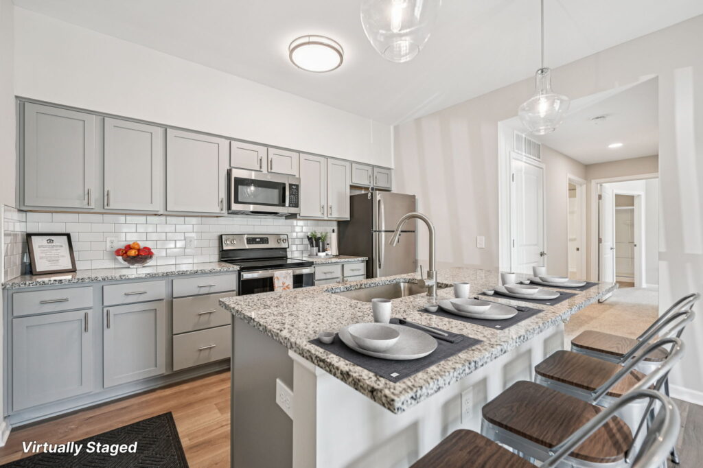 Modern apartment kitchen in Gahanna near Creekside
Apartment kitchen with stainless steel appliances in Gahanna Ohio
Updated kitchen at The Everett apartments near Creekside
Granite countertops and stainless appliances in Gahanna apartment
Open concept kitchen in 2 bedroom Gahanna apartment
